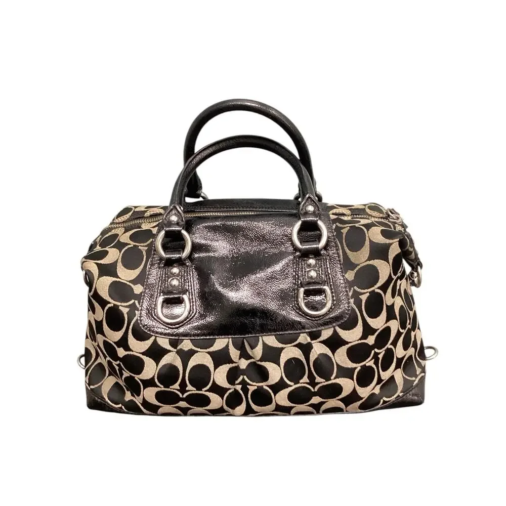 Coach Bag Ashley Satchel Black & Silver F15443